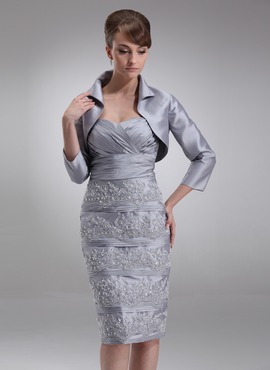 Sheath Sweetheart Knee-Length Taffeta Mother of the Bride Dress With Embroidered Ruffle (008006511)