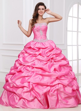 Ball-Gown Sweetheart Floor-Length Taffeta Quinceanera Dress With Ruffle Lace Beading (021017408)