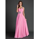Ligne-A/Princesse Une epaule Longeur au sol Mousseline Robe de Vacance avec Ondulé Brodé (020015525)