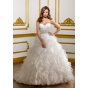 Attractive A-Line/Princess Sweetheart Chapel Train Organza Satin Wedding Dresses With Ruffle Beadwork (002004753)