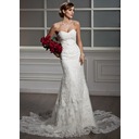 Sirene Cœur Traîne Chapelle Satin Tulle Robe de Mariée avec Dentelle (002012605)