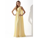 Vestidos princesa/ Formato A Um ombro Vestidos longo Tecido de seda Vestidos de Férias com Pregueado Bordado (020013793)