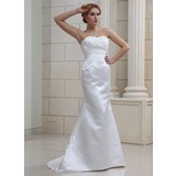 Mermaid Sweetheart Sweep Train Satin Wedding Dress With Ruffle Beadwork (002011680)