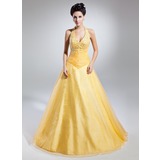 Ball-Gown Halter Floor-Length Organza Prom Dress With Ruffle Beading Sequins (018015051)