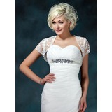 Short Sleeve Lace Wedding Jackets/Wraps With Beading (013022599)