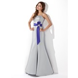 Mermaid Floor-Length Satin Bridesmaid Dress With Sash Crystal Brooch (007001565)