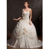Ball-Gown Chapel Train Chiffon Satin Tulle Wedding Dress With Lace Beadwork Flower(s) (002015173)