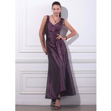 A-Line/Princess V-neck Ankle-Length Taffeta Evening Dress With Ruffle (017012861)