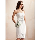Sheath/Column Sweetheart Knee-Length Satin Wedding Dress With Beadwork Sequins (002012673)