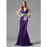 Mermaid V-neck Sweep Train Taffeta Bridesmaid Dress With Ruffle Sash (007004108)