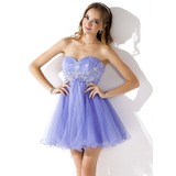 Empire Sweetheart Short/Mini Organza Homecoming Dress With Ruffle Lace Beading (022021283)