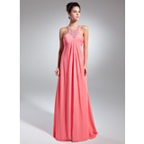Empire Scoop Neck Sweep Train Chiffon Prom Dress With Ruffle Beading (018015081)