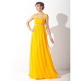 Empire Halter Floor-Length Chiffon Holiday Dress With Ruffle Beading (020015090)