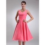Empire Scoop Neck Tea-Length Organza Bridesmaid Dress With Ruffle (007001796)