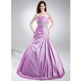 A-Line/Princess Scalloped Neck Sweep Train Taffeta Quinceanera Dress With Embroidered Ruffle Beading (021015860)