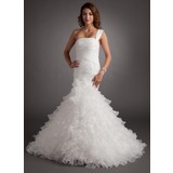Mermaid One-Shoulder Court Train Organza Wedding Dress With Ruffle (002012756)