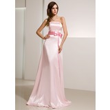 A-Line/Princess Strapless Sweep Train Charmeuse Bridesmaid Dress With Sash Beading (007020732)