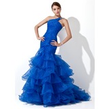 Mermaid One-Shoulder Sweep Train Organza Prom Dress With Ruffle Beading (018005077)