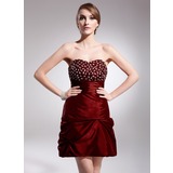 A-Line/Princess Sweetheart Short/Mini Taffeta Cocktail Dress With Ruffle Beading Sequins (016021148)