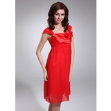 Empire Square Neckline Knee-Length Chiffon Charmeuse Bridesmaid Dress With Flower(s) (022011116)