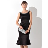 Sheath Scoop Neck Knee-Length Satin Mother of the Bride Dress With Beading (008015138)