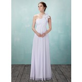 Empire One-Shoulder Floor-Length Chiffon Wedding Dress With Ruffle Flower(s) (002004475)