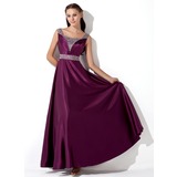 A-Line/Princess Square Necklin Ankle-Length Charmeuse Evening Dress With Ruffle Sequins (017013101)