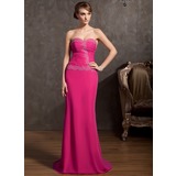 Sheath Sweetheart Sweep Train Chiffon Evening Dress With Ruffle Lace Beading (017014848)