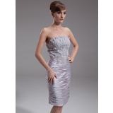 Sheath Scalloped Neck Knee-Length Charmeuse Cocktail Dress With Ruffle Lace Beading (016005853)