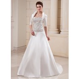 A-Line/Princess Sweetheart Court Train Satin Wedding Dress With Embroidery Beadwork Sequins (002012599)