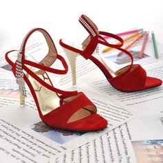 Velvet Stiletto Heel Sandals With Rhinestone (087023582)