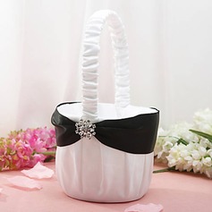 Flower Basket in White Satin With Rhinestone Flower(102018056)