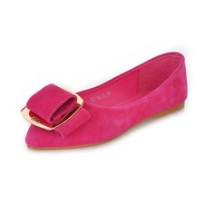 Leatherette Flat Heel Closed Toe Flats With Bowknot (086026219)
