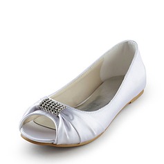 Satin Flat Heel Peep Toe Flats Wedding Shoes With Rhinestone (047014110)