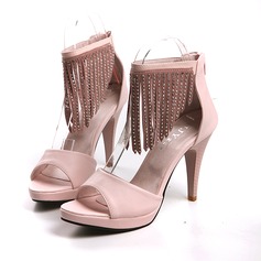 Leatherette Cone Heel Platform Sandals With Rivet Tassel (087023823)