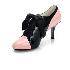Real Leather Stiletto Heel Closed Toe Pumps Ankle Boots With Bowknot Lace-up (088020704)