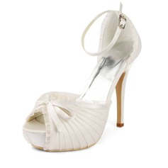 Lace Satin Stiletto Heel Platform Sandals Wedding Shoes With Bowknot Buckle (047011801)