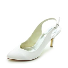 Satin Stiletto Heel Closed Toe Slingbacks Pumps Wedding Shoes With Buckle (047017779)