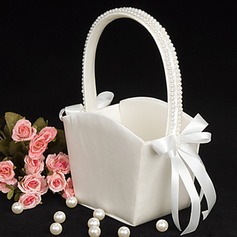 Flower Girl Basket in Ivory Satin With Pearl Lined Handle(102018039)