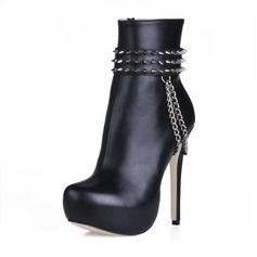 Leatherette Stiletto Heel Platform Boots Mid-Calf Boots (088013691)