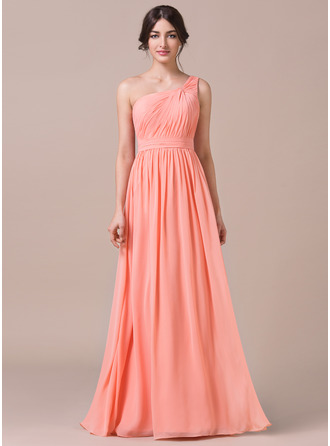 A-Line One-Shoulder Floor-length Chiffon Bridesmaid Dress