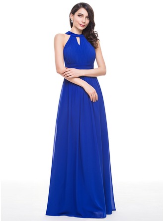 A-Line/Princess Scoop Neck Floor-Length Chiffon Bridesmaid Dress With Ruffle 