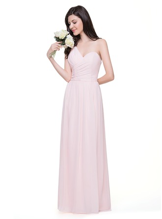 A-Line/Princess One-Shoulder Floor-Length Chiffon Bridesmaid Dress With Ruffle 