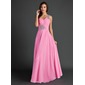 A-Line/Princess One-Shoulder Floor-Length Chiffon Holiday Dress With Ruffle Beading (020015525)