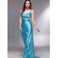 A-Line/Princess Scoop Neck Sweep Train Charmeuse Prom Dress With Ruffle Beading (018013060) A-Line/Princess Scoop Neck Sweep Train Charmeuse Prom Dress With Ruffle Beading (018013060)