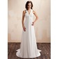 Empire V-neck Watteau Train Chiffon Wedding Dress With Ruffle (002012664)