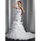 Mermaid One-Shoulder Court Train Organza Wedding Dress With Ruffle Flower(s) (002014797)
