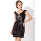 Sheath Off-the-Shoulder Short/Mini Charmeuse Cocktail Dress With Ruffle Beading Sequins (016021155) Sheath Off-the-Shoulder Short/Mini Charmeuse Cocktail Dress With Ruffle Beading Sequins (016021155)