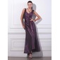 A-Line/Princess V-neck Ankle-Length Taffeta Evening Dress With Ruffle (017012861)