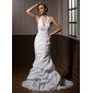 Mermaid Halter Court Train Taffeta Wedding Dress With Ruffle Beadwork (002001271)